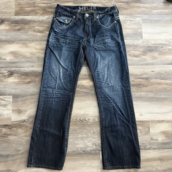 Helix Bootcut Jeans Men’s 34x32 Blue Denim Y2K Flap Pockets - Picture 2 of 8